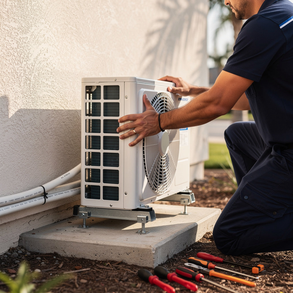 Mini split installation step 3 - indoor and outdoor unit installation