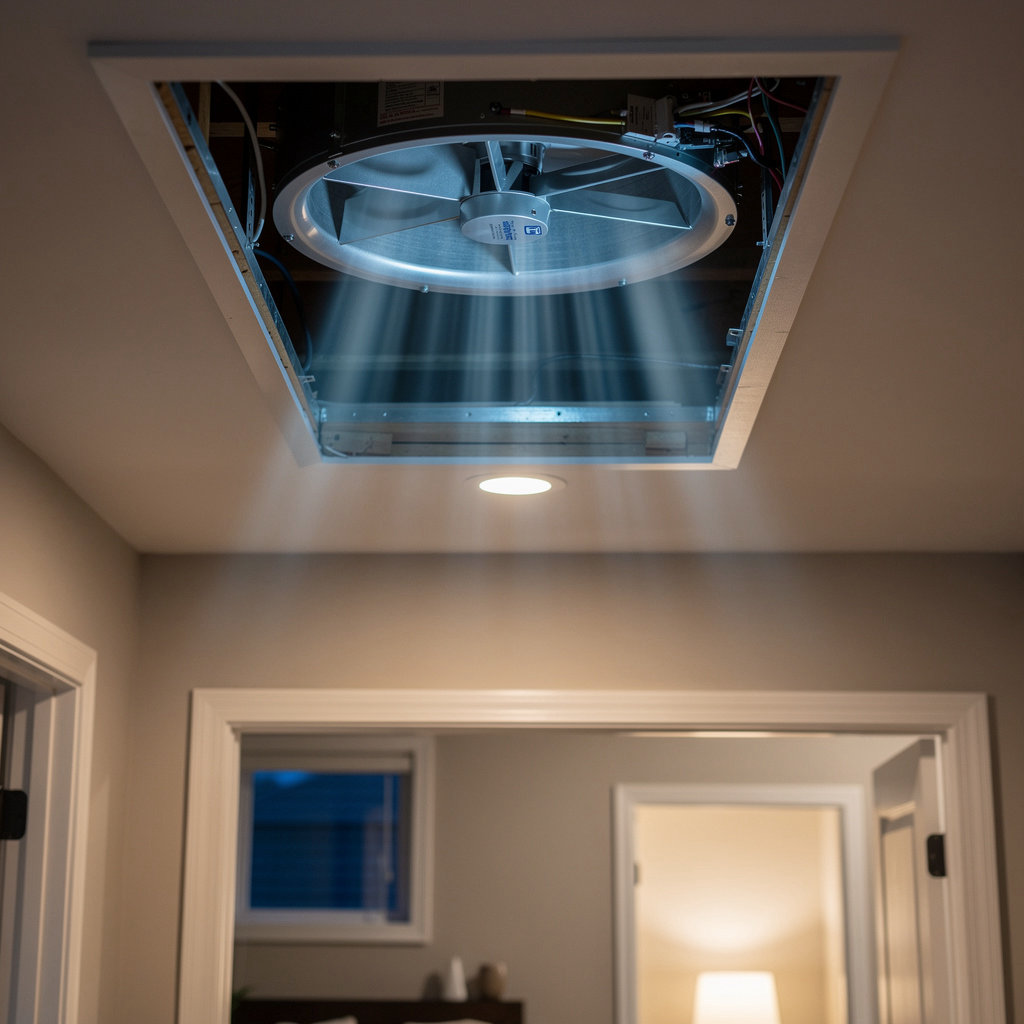 Whole house fan installation step 1: opening windows for cool air intake