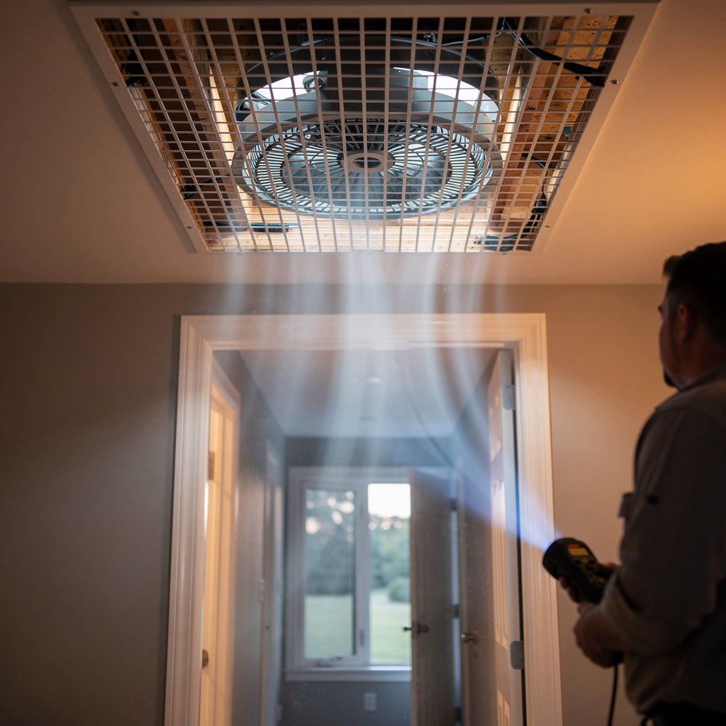 Whole house fan installation step 3: natural cooling process in action